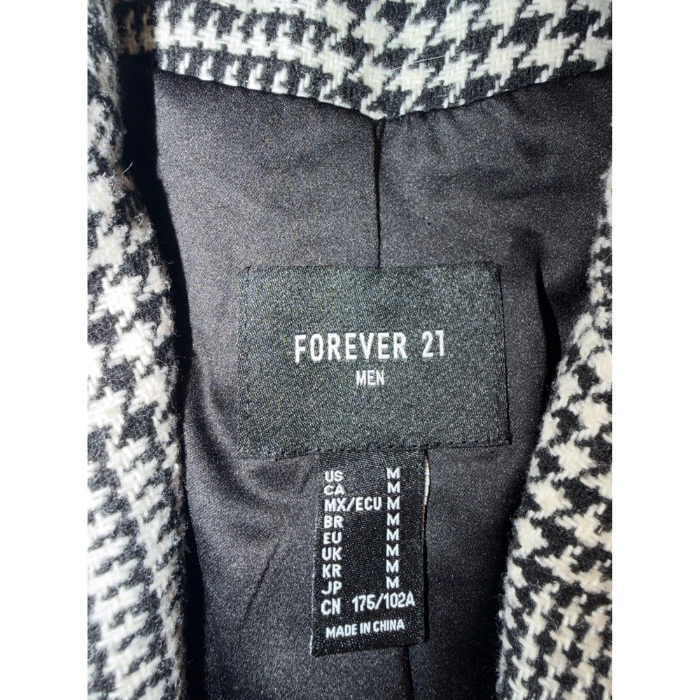 Forever 21 Men Houndstooth Overcoat Black White Glen Plaid Longline Jacket Med - Picture 4 of 5